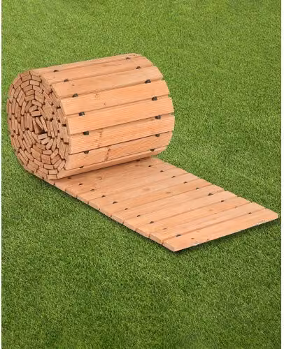 Sentiero da giardino dritto VEVOR in legno di cedro marrone con collegamento in fune metallica, passerella arrotolabile antiscivolo L: 7,31 m, P: 43,2 cm