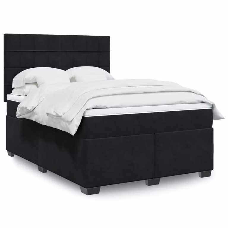 vidaXL Giroletto a Molle con Materasso in Velluto Nero L/P/H: 140 x 200 cm
