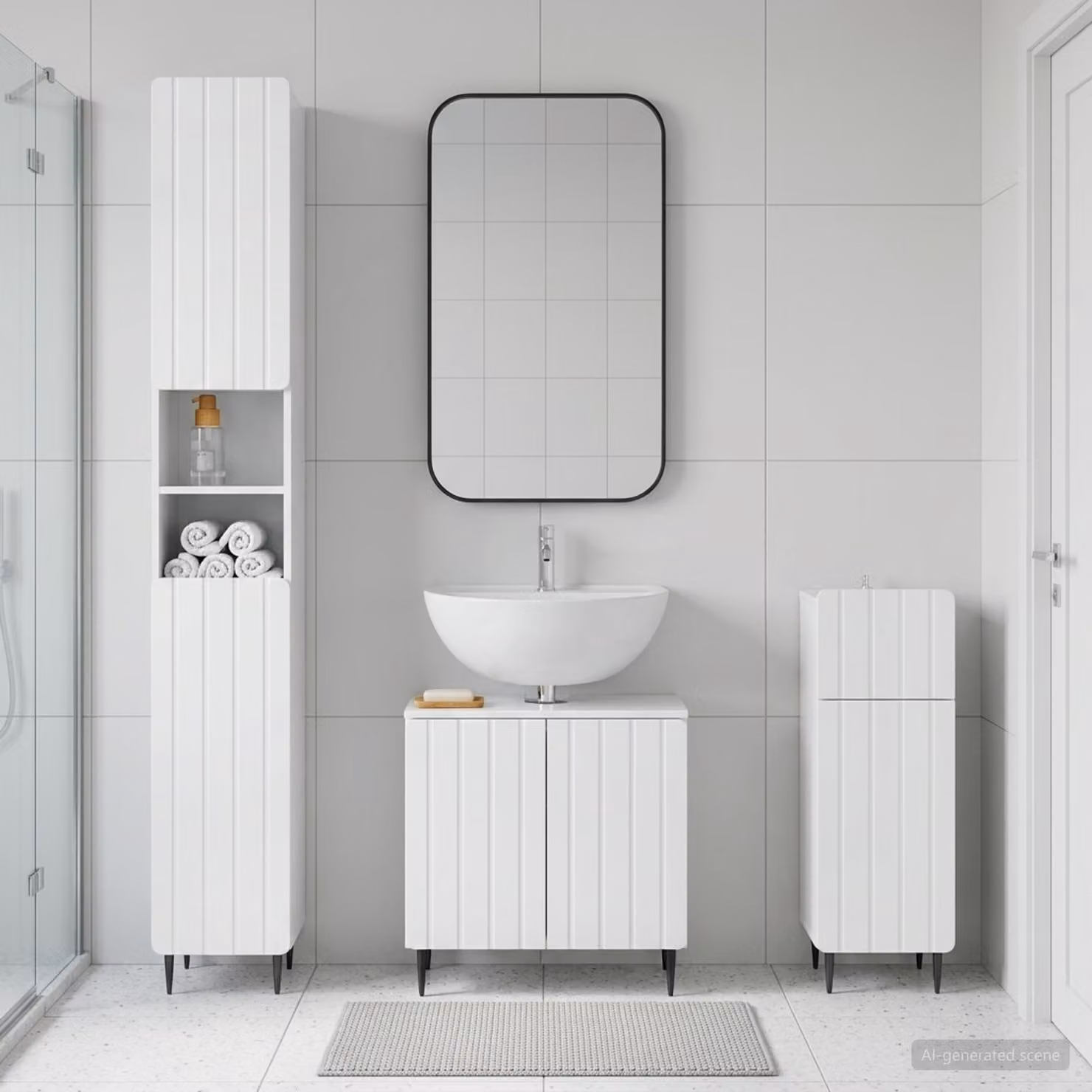 Set di 3 armadietti da bagno moderni vidaXL ZWOLLE Bianco Lucido con pensili e colonne autoportanti