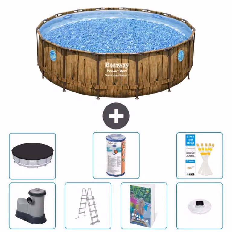 Bestway Power Steel, piscina rotonda - 488x122 cm - composta da 6 parti, modello S622