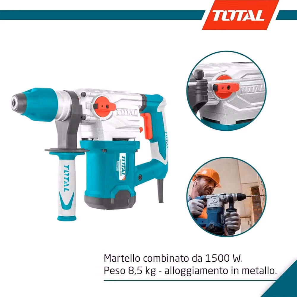 Martello tassellatore e scalpellatore SDS-Plus Total TH115326 da 1500W, colore turchese – 2
