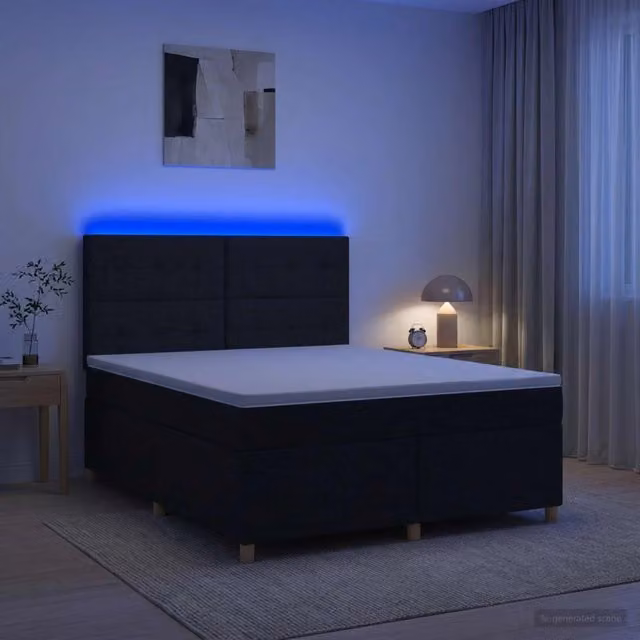 Letto box spring ibrido vidaXL con materasso nero in tessuto e base contenitore con illuminazione sottostante e porta USB L/P: 180 x 200 cm