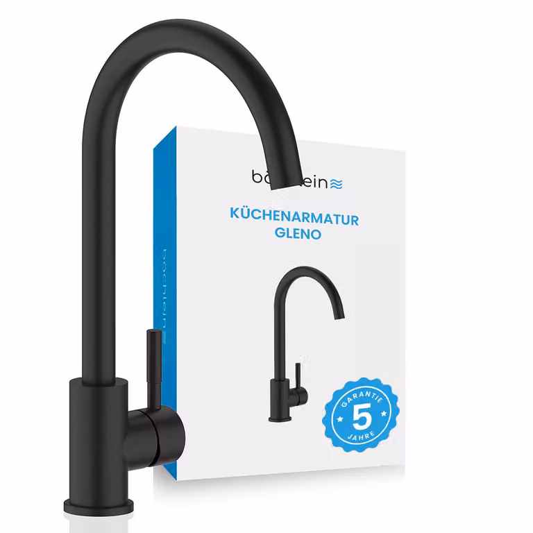 Miscelatore da cucina Bächlein 360° girevole colore nero opaco - miscelatore monocomando per lavello con bocca girevole a 360°, rubinetto da cucina extra solido