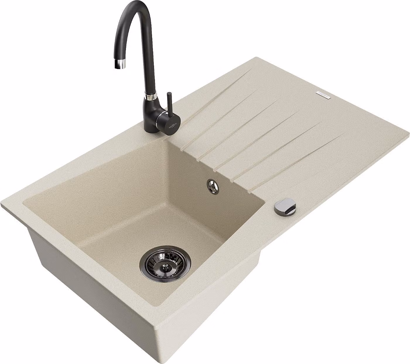 Mexen Cesar lavello in granito 1-vasca con sgocciolatoio e miscelatore Telma, beige - 6514-69-670200-70