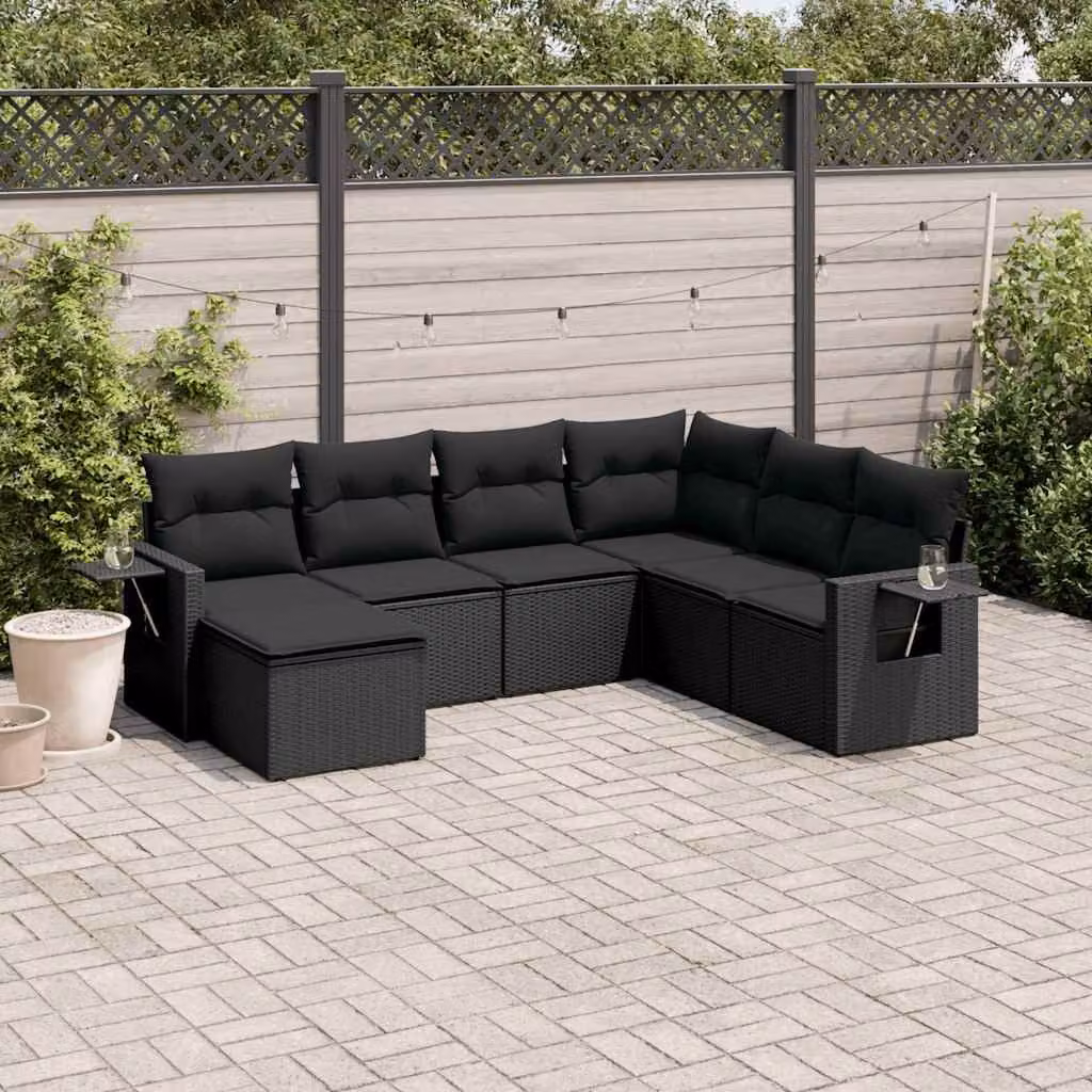 vidaXL Set Divani da Giardino a L con Cuscini 7pz in Polyrattan Nero – 1