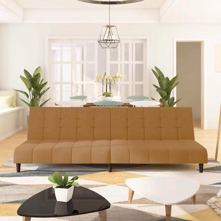 vidaXL Divano Letto Click-Clack 2 Posti in Velluto Marrone con Struttura in Legno Solido e Poggiatesta Regolabile, L/P/H: 200 x 90 x 84,5 cm