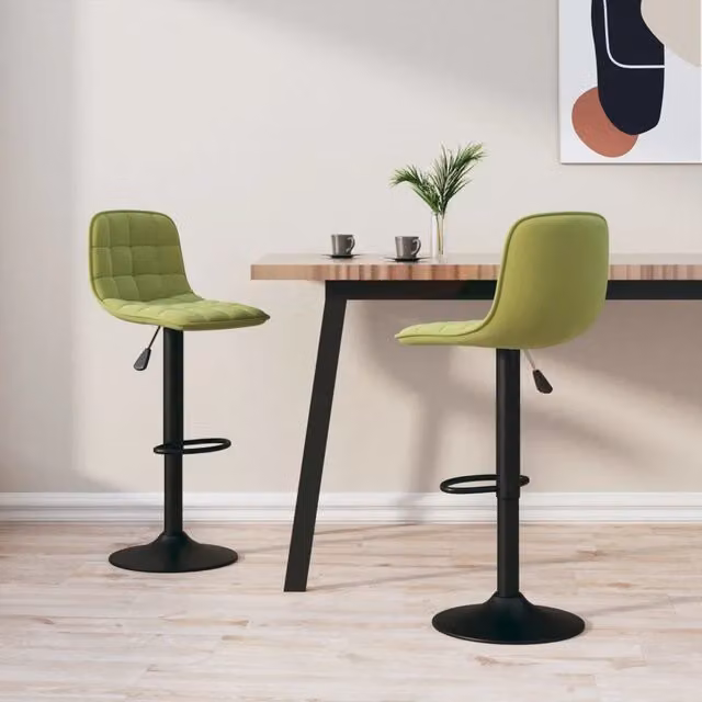 Set di 2 sgabelli da bar vidaXL in velluto verde con base girevole a 360 gradi e struttura in metallo – 1