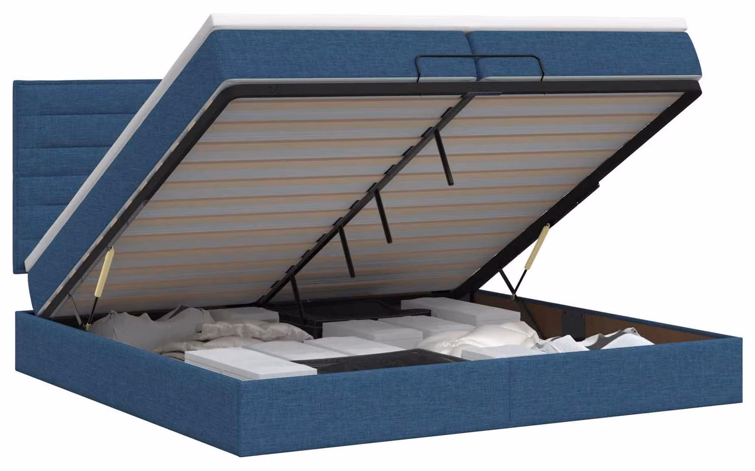 Divano letto ottomano con materasso e poggiatesta, colore blu, dimensioni 200 x 200 cm, rivestito in tessuto
