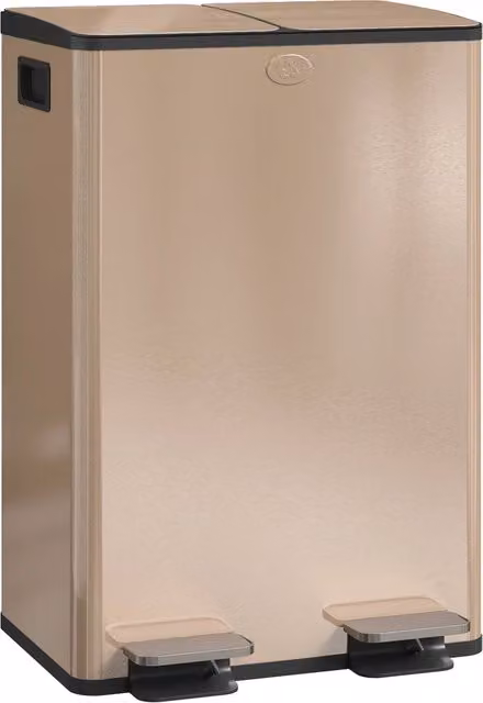 Pattumiera differenziata da cucina 2 scomparti 2x28L in acciaio inox oro con pedale e chiusura ammortizzata 45,8x36x67,6cm