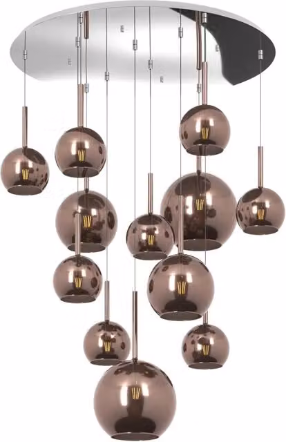 Lampadario Sospeso Contemporaneo Top Light Future in Metallo Cromo e Rame con Vetro e 12 Luci E27 – 1