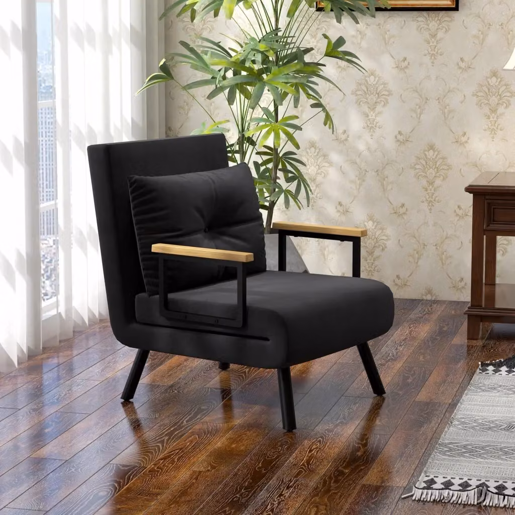 Poltrona Letto Reclinabile Singola GIORDANOSHOP in Velluto Nero con Struttura in Metallo e Imbottitura in Schiuma – 2