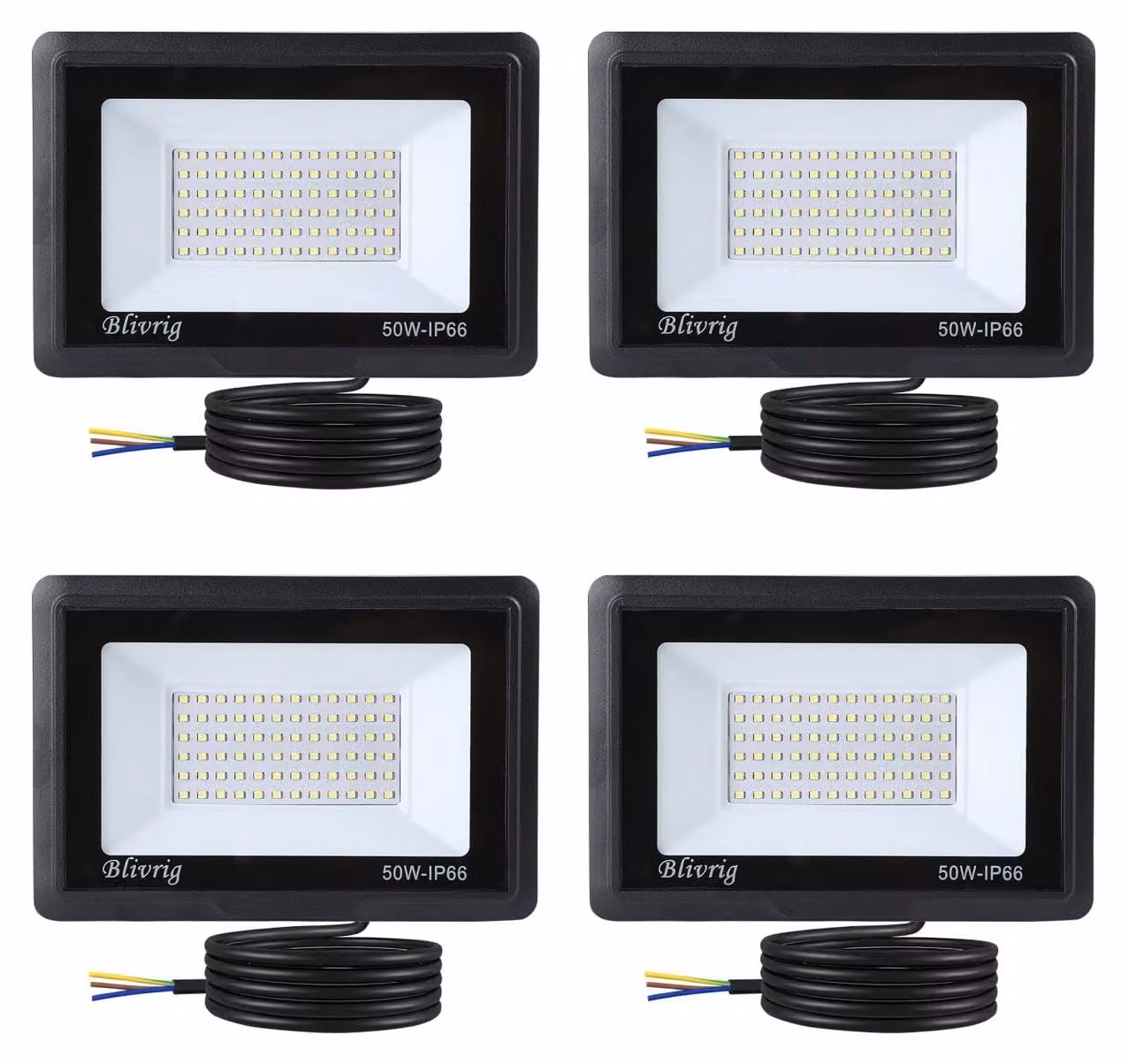 Set di 4 faretti LED da esterno, 50 W, 6500 K, 5000 lm, grado di protezione IP66