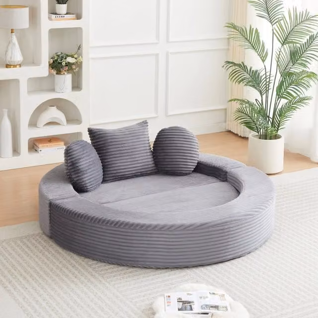 Divano modulare 4 in 1 in velluto a coste grigio trasformabile HOMVRA