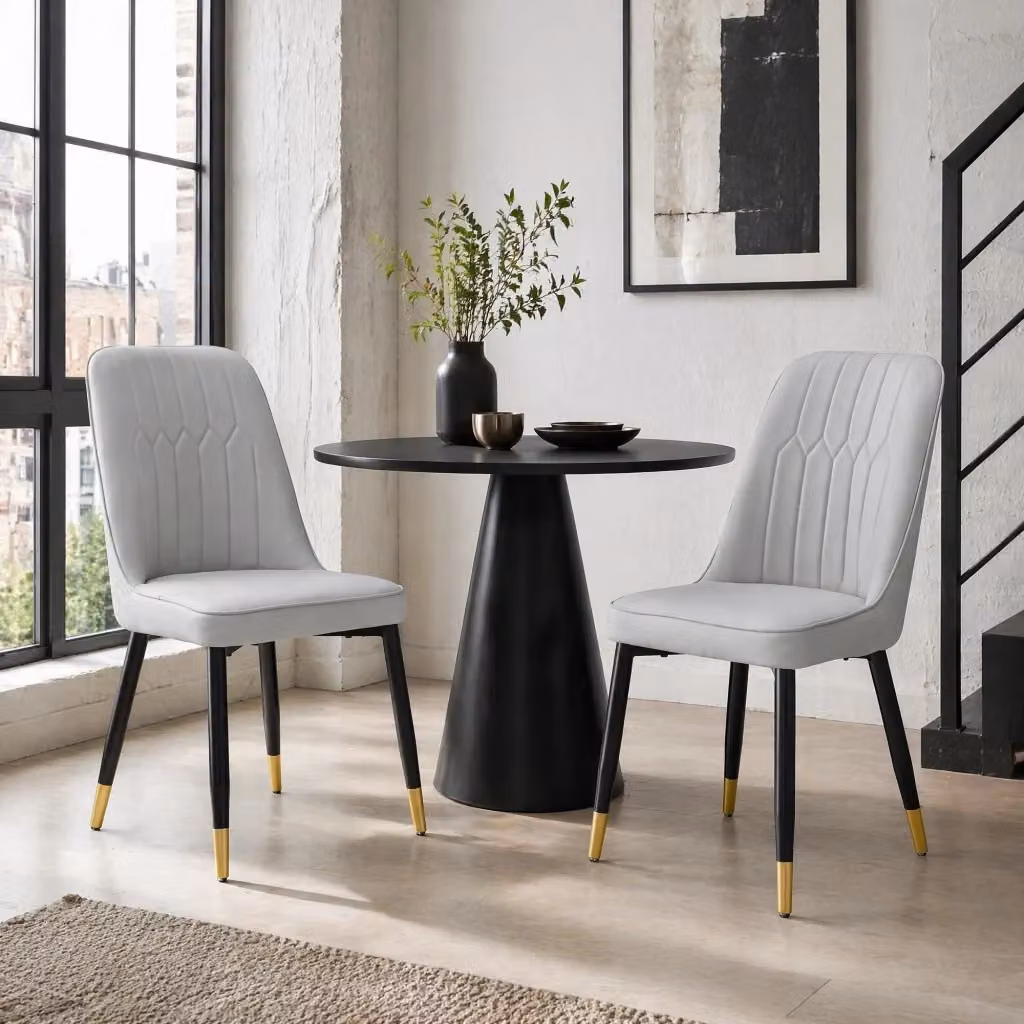 Sedia da pranzo moderna MODFU in ecopelle grigia con gambe in metallo nero – 2