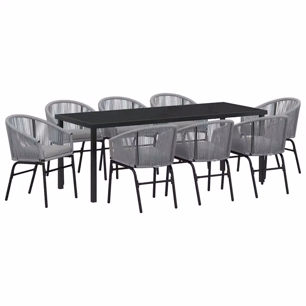 Set da pranzo per giardino vidaXL in metallo e rattan con piano in vetro, 9 pezzi, colore antracite – 2