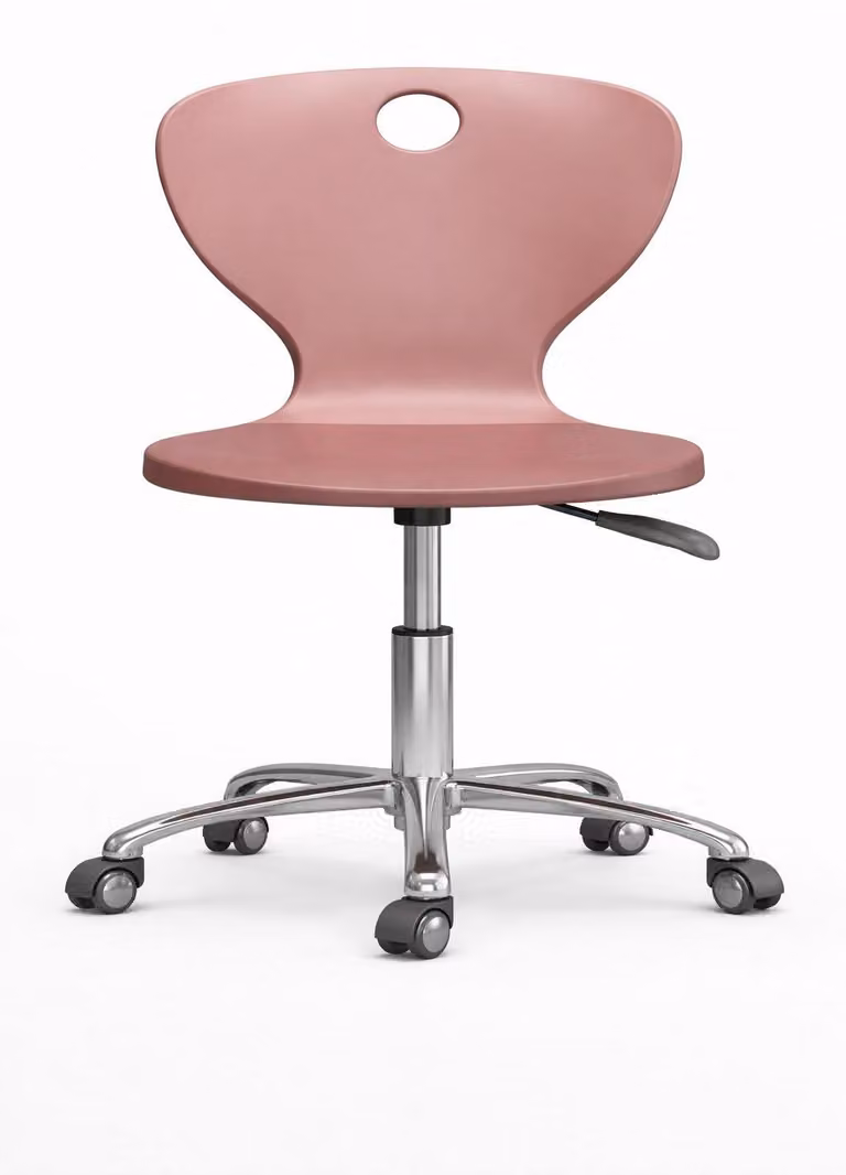 Moderna sedia girevole da scuola rosa con rotelle e struttura robusta