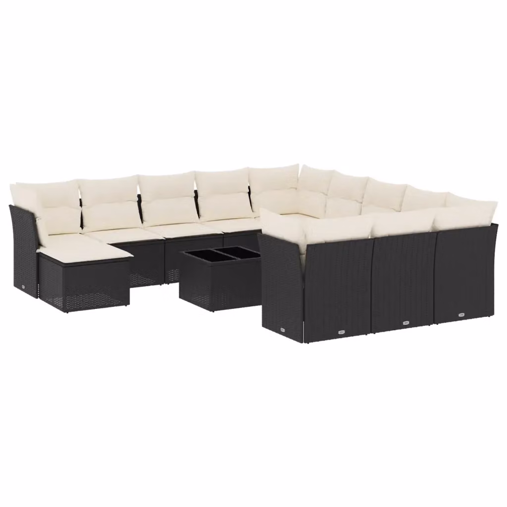 Set Divani da Giardino vidaXL 13pz in Polyrattan Nero con Cuscini e Tavolino da Esterno – 2