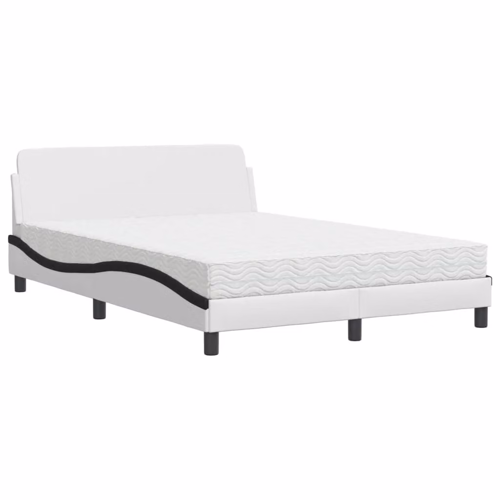 Letto con Materasso Dover Bianco e Nero 140x190 cm in Pelle finta