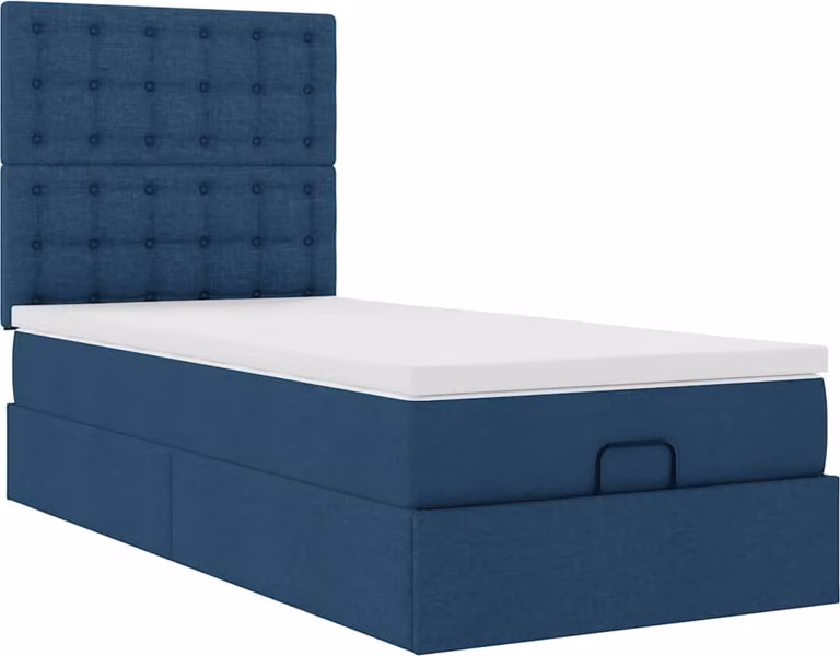 Struttura Letto Pouf con Materasso Blu 90x190 cm in Tessuto
