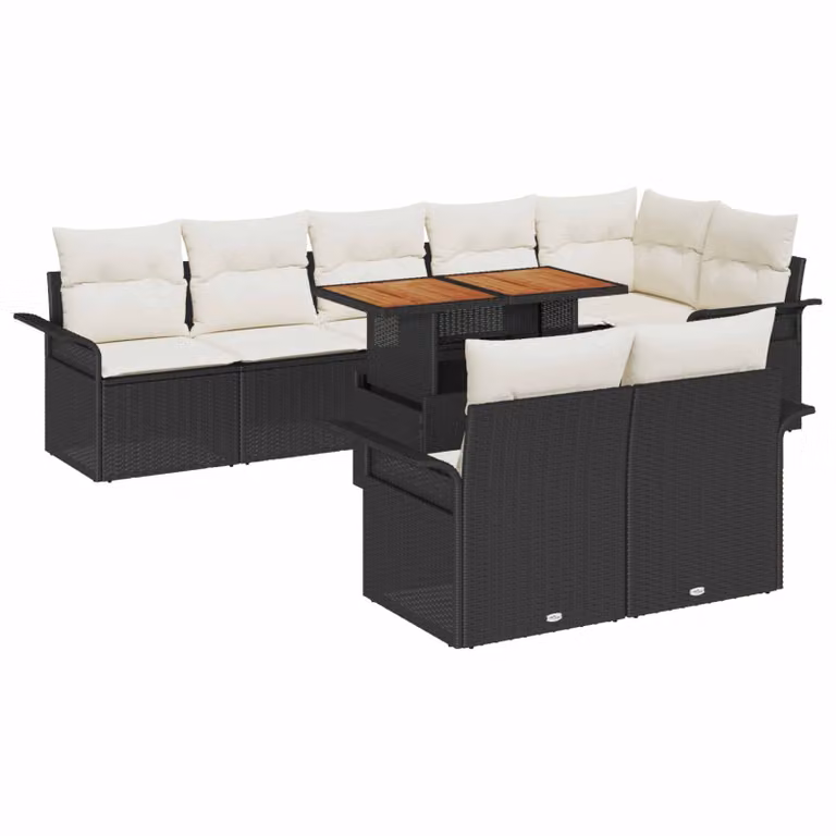 Set Divano da Giardino Moderno vidaXL in Polyrattan Nero 9 Pezzi