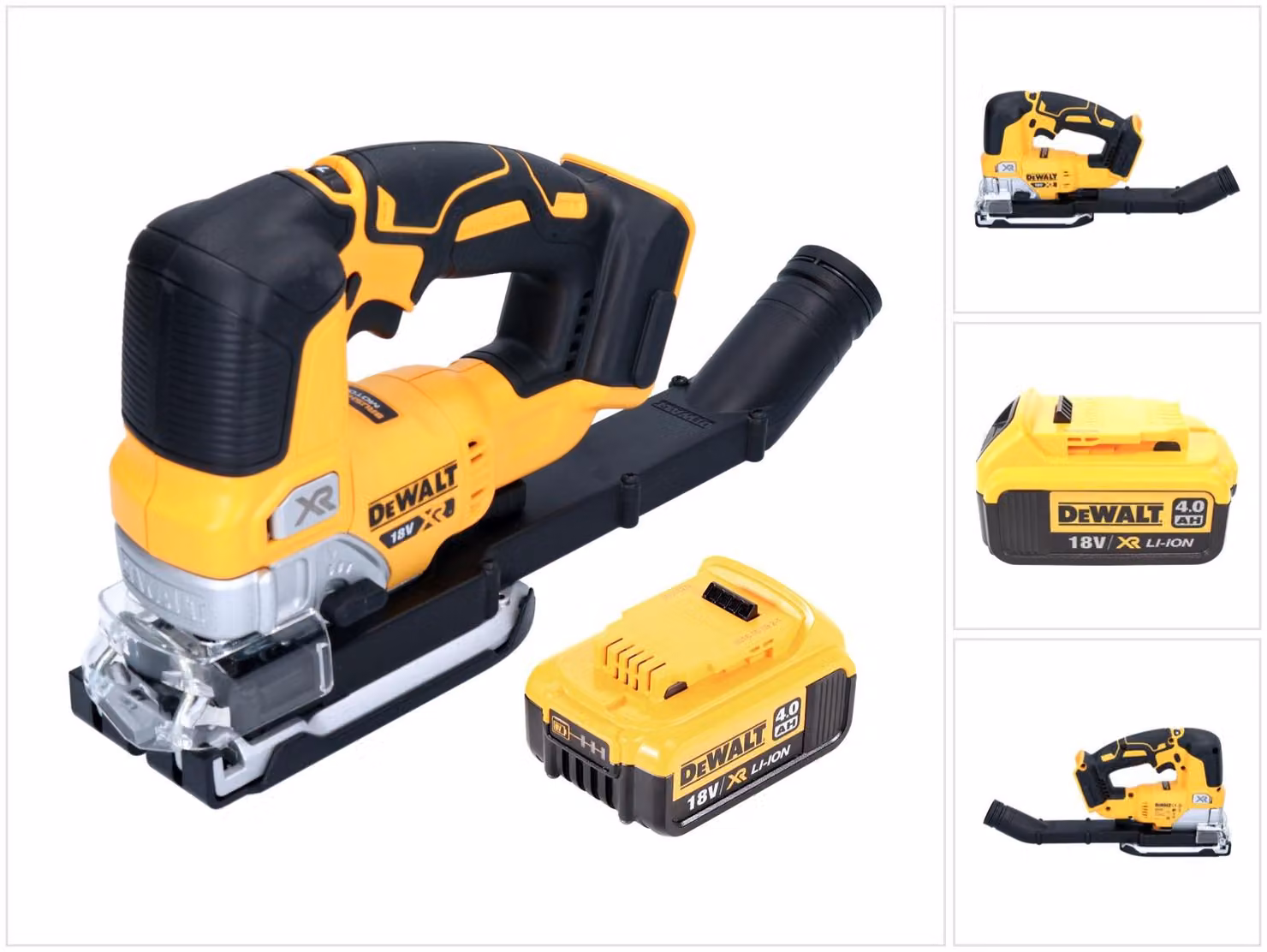 Seghetto alternativo a pendolo a batteria DeWalt DCS 334 N 18 V brushless + 1x batteria ricaricabile 4,0 Ah - senza caricabatterie