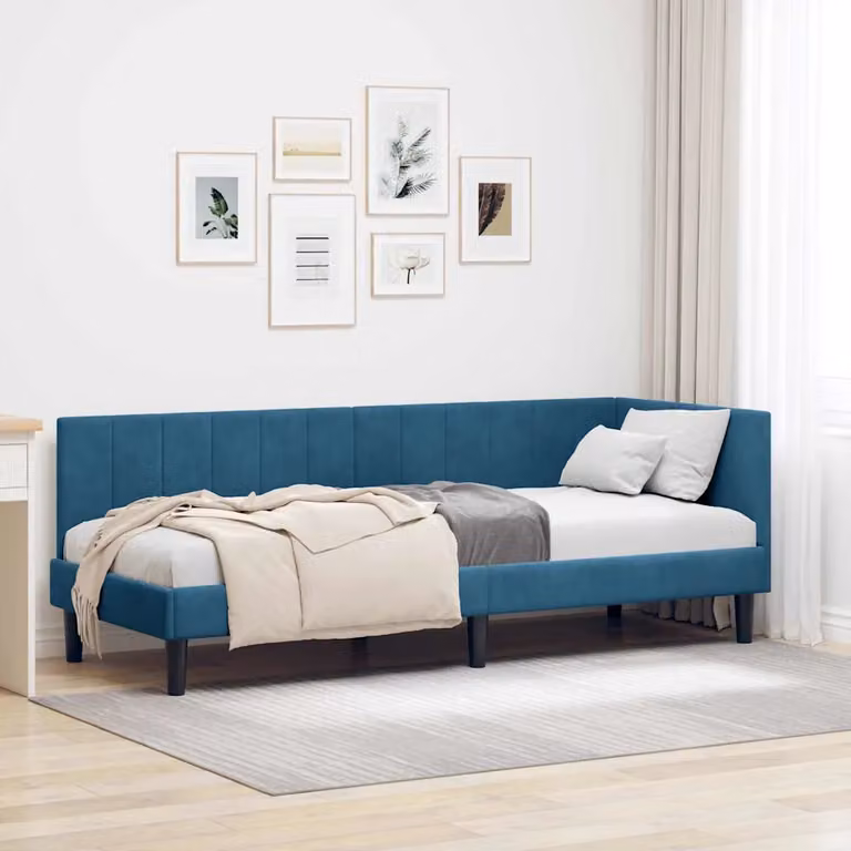 Cornice del letto ad angolo vidaXL in velluto blu, L: 80 cm, P: 200 cm, H: 140 cm