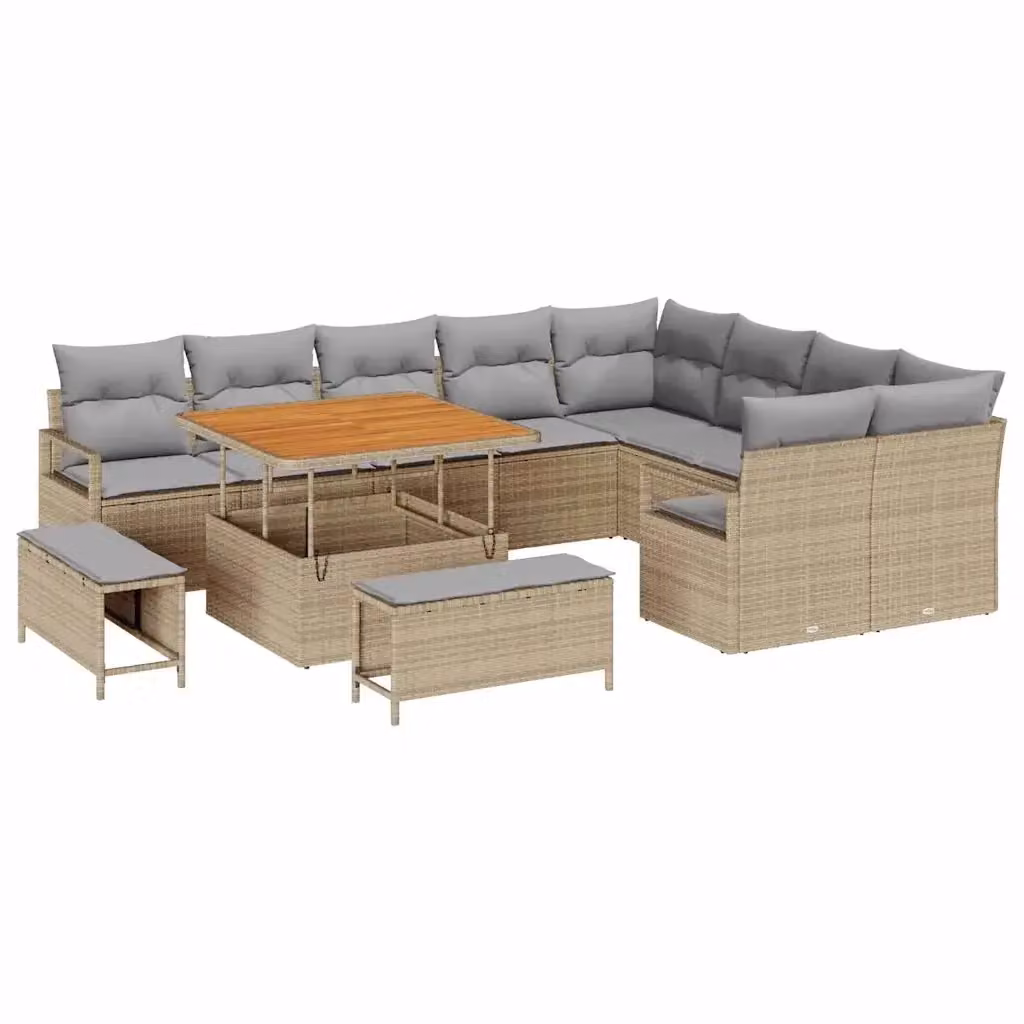 Set Divano da Giardino L-Shape vidaXL Beige con Cuscini e Tavolino da Caffè in Polyrattan e Metallo – 2