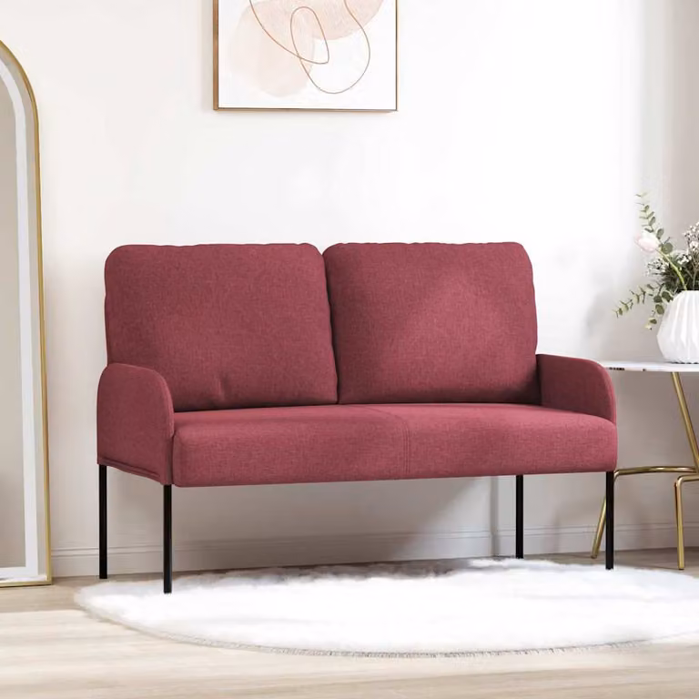 Divano moderno vidaXL in tessuto rosso con cuscini, L: 115 cm, P: 80 cm, H: 56 cm