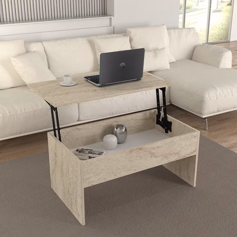 Skye Decor, Akilli, tavolini, travertino, truciolato melaminico, 90 x 52 x 45 cm