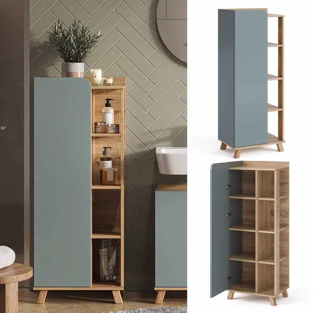 Mobiletto bagno Vicco Karen Blu con ante e vani aperti L: 128 cm, P: 50 cm, H: 35 cm – 2
