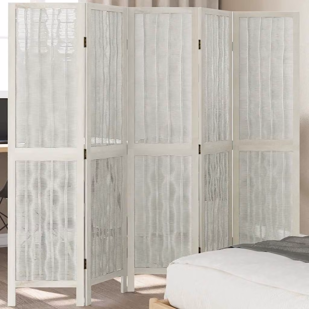 vidaXL Divisorio Ambienti 5 Pannelli in Legno Massello di Paulownia Bianco H: 180 cm, L: 160 cm, P: 160 cm