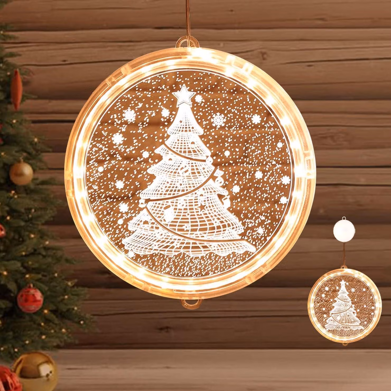 Luce per finestra a LED tridimensionale, alimentata a batteria, luce bianco caldo, 16 cm, 113 LED