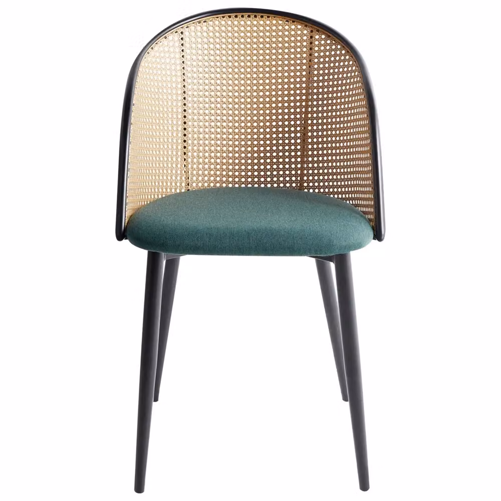 Set di 2 sedie da pranzo BELIANI con struttura in metallo nero e seduta in tessuto verde stile retrò con intreccio viennese – 2