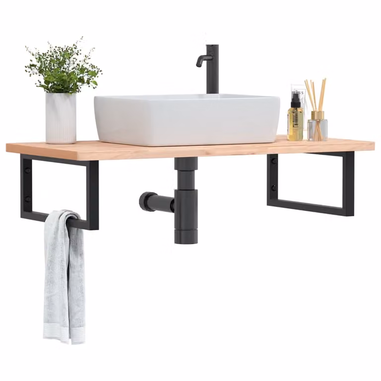 vidaXL Ripiano da Parete per Lavabo in Metallo e Legno di Faggio, Nero e Marrone