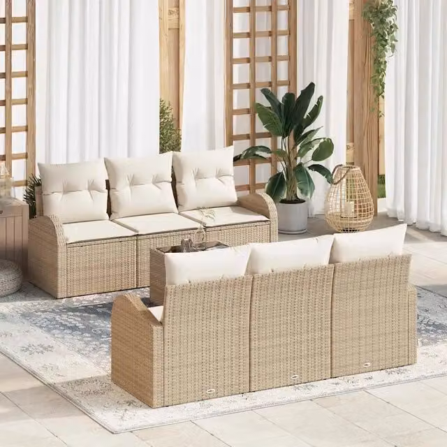 Set Divano da Giardino 7 pz Beige polyrattan 3345931