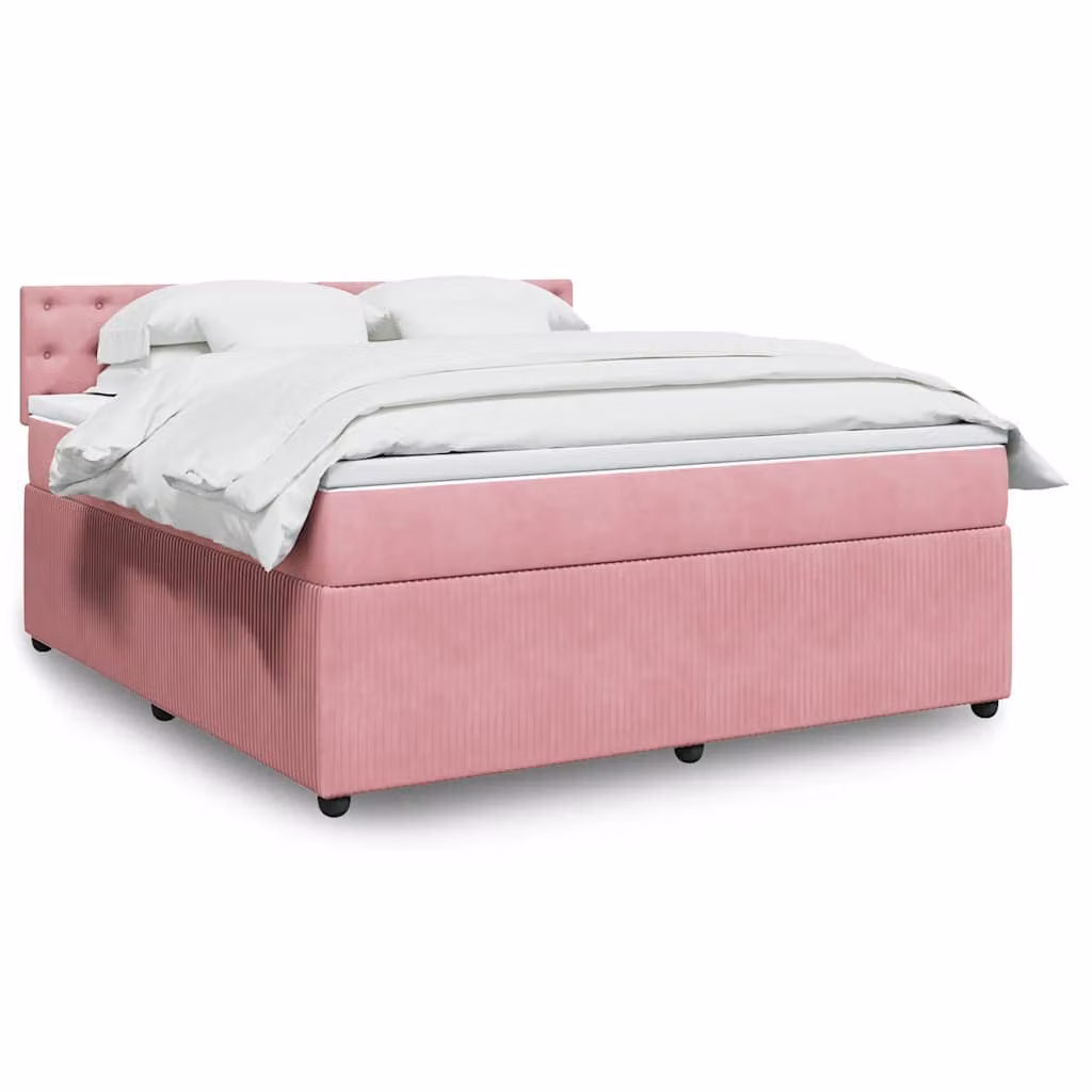 vidaXL Giroletto a Molle con Materasso Ibrido in Velluto Rosa e Bianco L/P: 180 x 200 cm