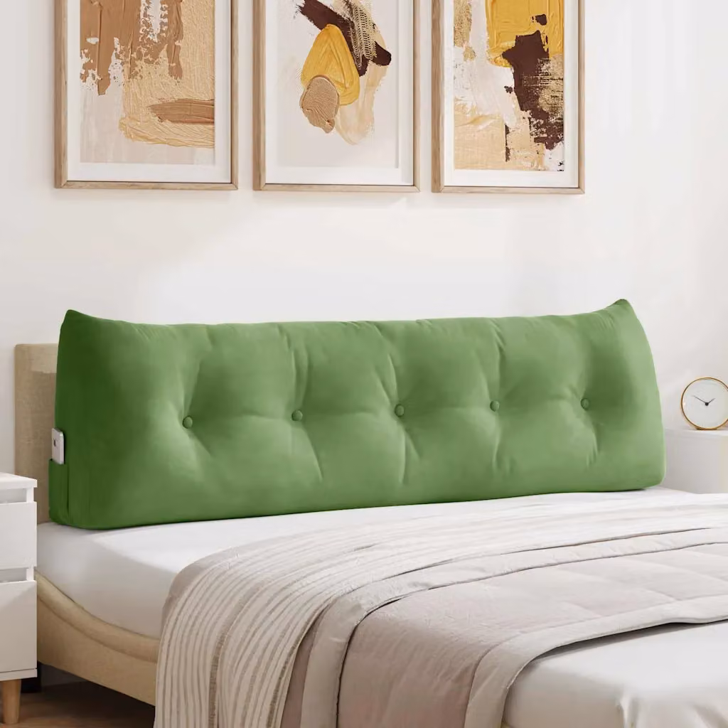 vidaXL Cuscino per Schiena Contornato in Velluto Verde Chiaro L: 160 cm, P: 50 cm, H: 24 cm
