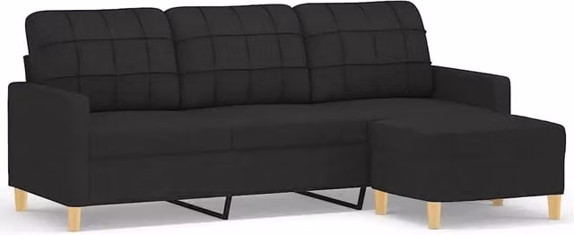 Divano | Divano da soggiorno | Sofa a 3 Posti con Poggiapiedi Nero 180 cm in Tessuto