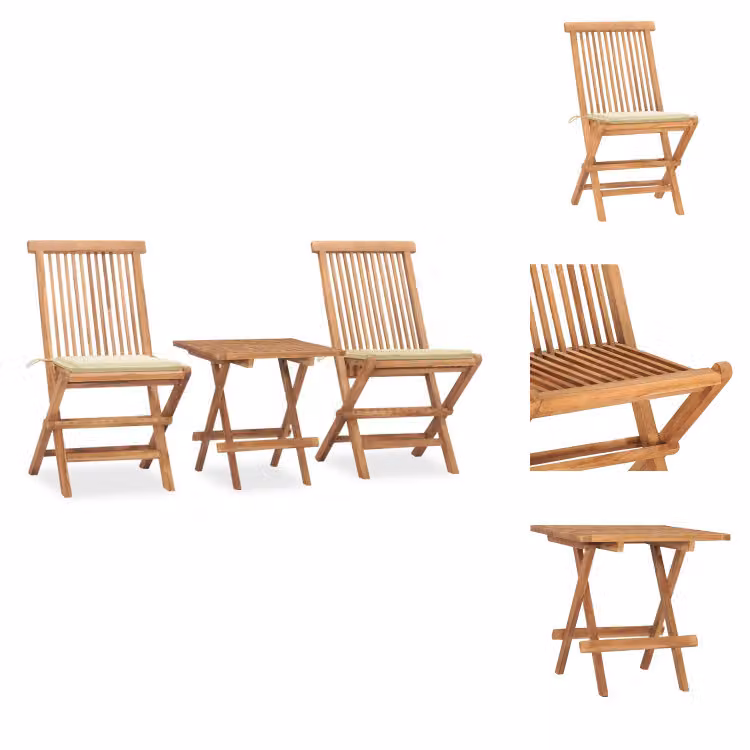vidaXL Set da pranzo da giardino a 3 pezzi con cuscini pieghevoli in legno massiccio di teak - Set di mobili da giardino