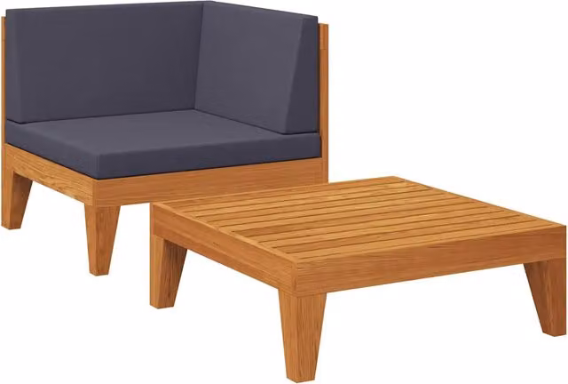Set Salotto da Giardino a L DESIGN IN in Legno di Acacia con Cuscini Grigi e Tavolino