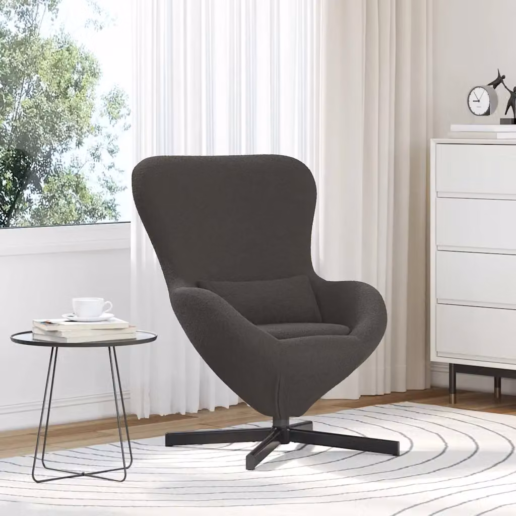 Poltrona uovo vidaXL Grigio con struttura in metallo e seduta in tessuto, girevole a 360 gradi, L: 63 cm, P: 73 cm, H: 90 cm