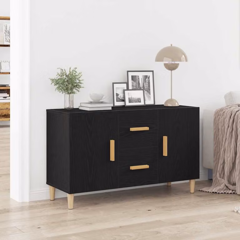 Credenza moderna vidaXL in legno Rovere Nero, L: 100 cm, P: 36 cm, H: 60 cm