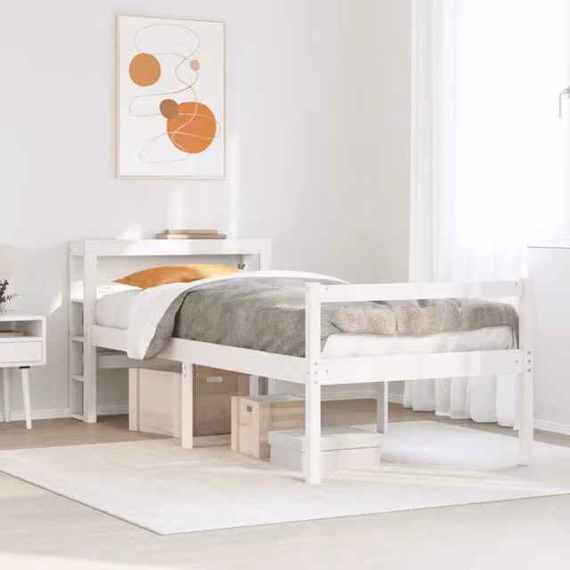 Letto per anziani vidaXL in legno massello di pino bianco con testiera e scomparti laterali L/P/H: 190 x 75 x 82 cm