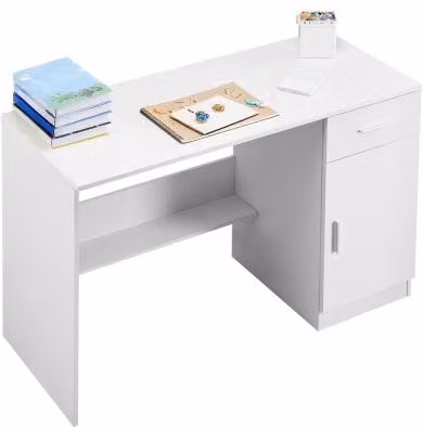 Scrivania VEVOR in legno con ripiano regolabile e cassetto, tavolo da lavoro rettangolare moderno per ufficio o camera da letto, Bianco
