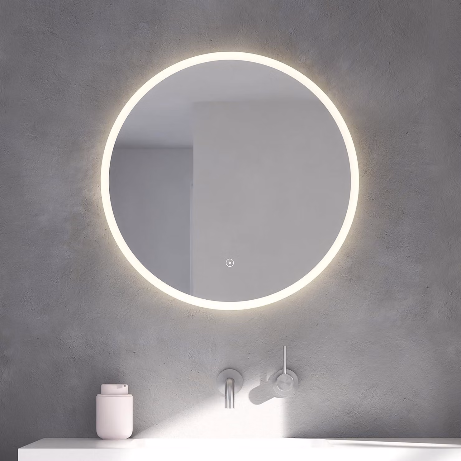 Specchio da bagno LED rotondo con interruttore touch, diametro 60 cm, con luminosità regolabile