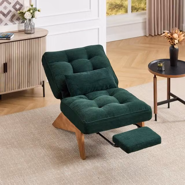Poltrona relax in velluto a coste; verde smeraldo; schienale regolabile; 127x73x90 cm