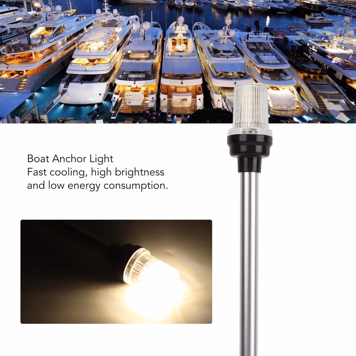 Luce per ancora da barca, impermeabile, 24 pollici, LED, a tutto tondo, a poppa con base rotante in lega di alluminio per yacht, blu navy