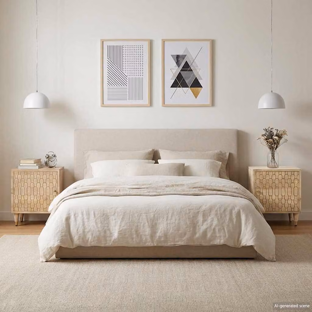 Set di 2 comodini vidaXL in legno massello di mango, colore marrone e beige, L/P/H: 40 x 33 x 46 cm