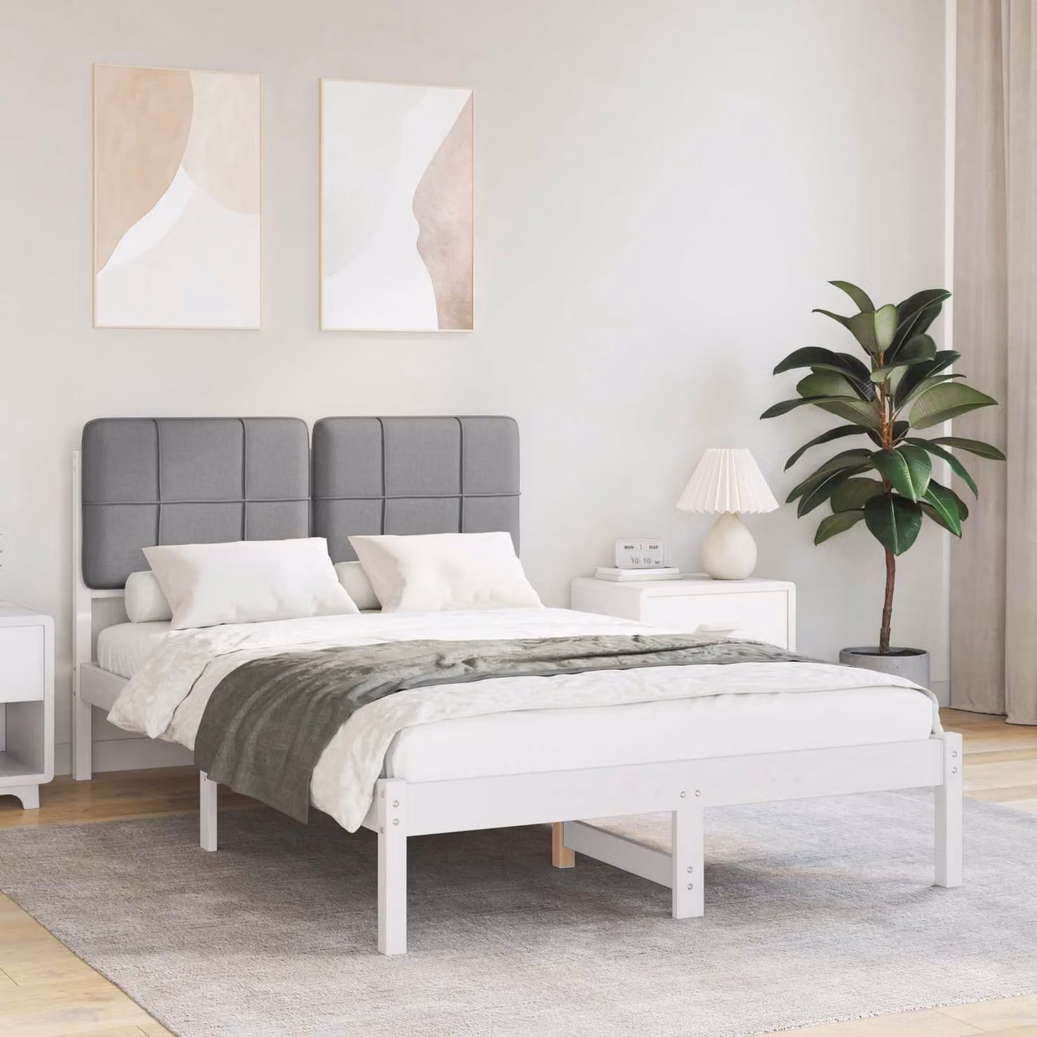 Letto con testiera rivestita vidaXL in legno di pino e tessuto grigio L/P/H: 200 x 120 x 84,5 cm – 1