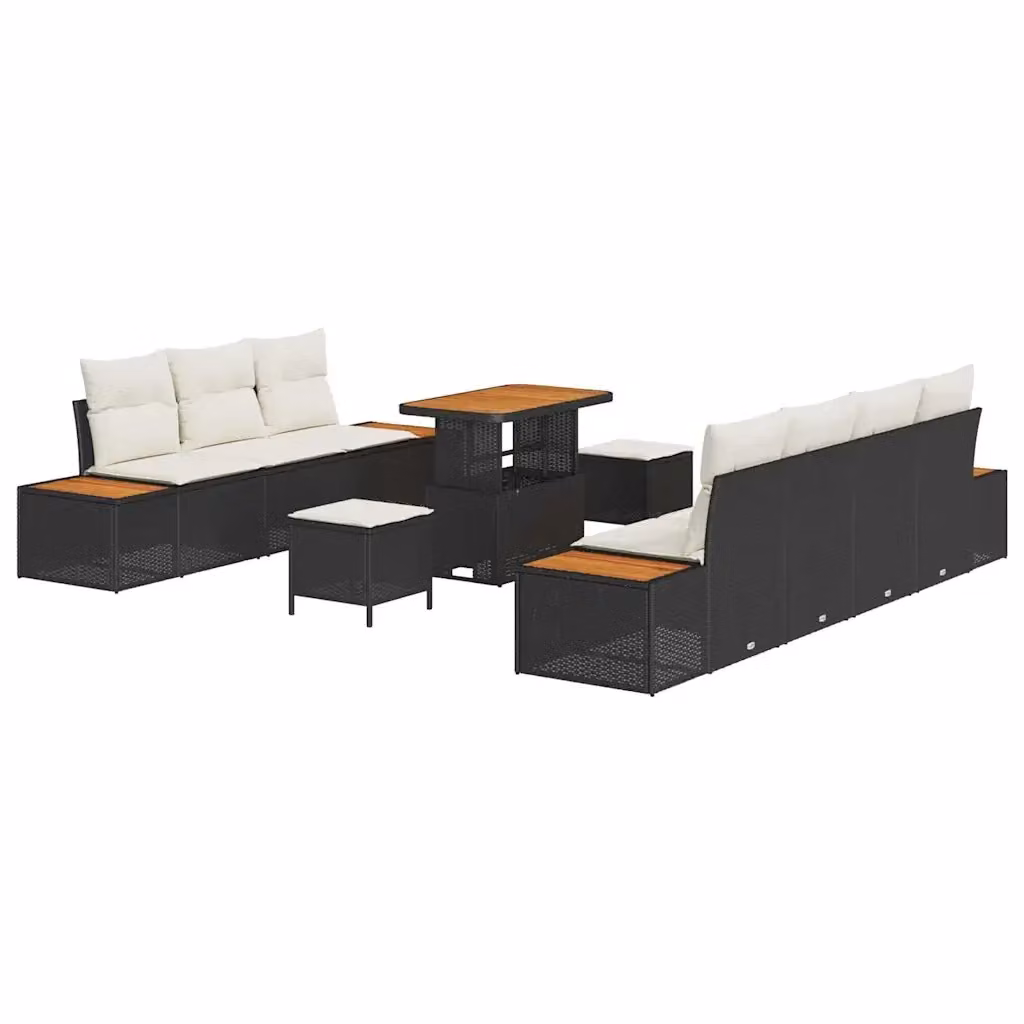 Set Divano da Giardino vidaXL in Polyrattan Nero e Beige con 10 Pezzi e Cuscini Inclusi – 2